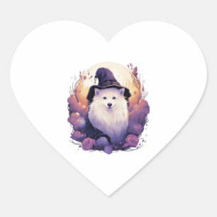 Witchy Samoyed Halloween Enchanted Dog Magic Desig Heart Sticker