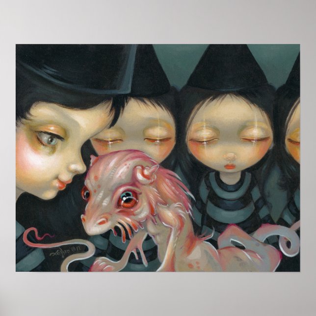 Witchy Sisters The Pet ART PRINT Halloween Dragon (Front)