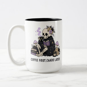 Witchy Skeleton Coffee First Chaos Later Gothic Two-Tone Coffee Mug