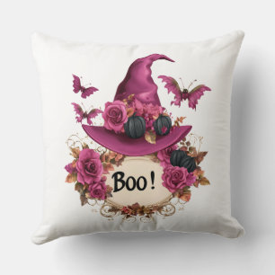 Witchy Skull Halloween Throw Pillow