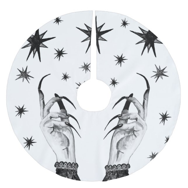 Witchy Stars: Halloween Night Background Brushed Polyester Tree Skirt (Front)