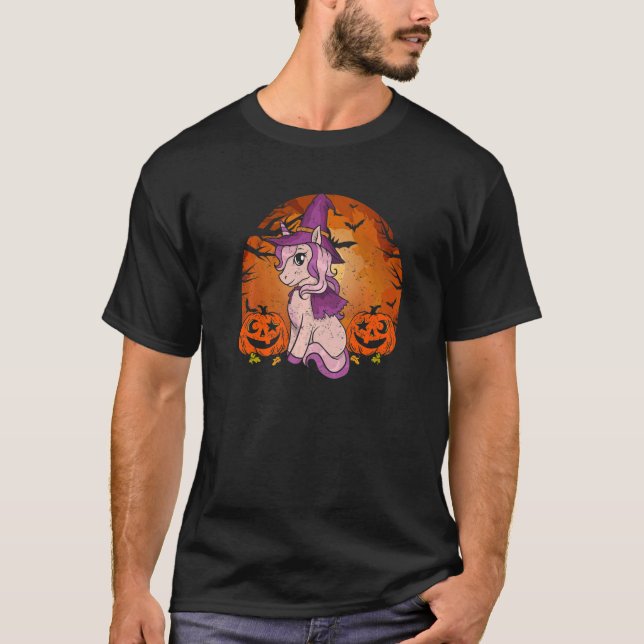 Witchy Unicorn Halloween Cute Fantasy Creature Aut T-Shirt (Front)