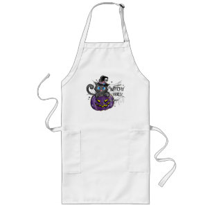 Witchy Vibes – Black Cat on Purple Jack-O-Lantern Long Apron