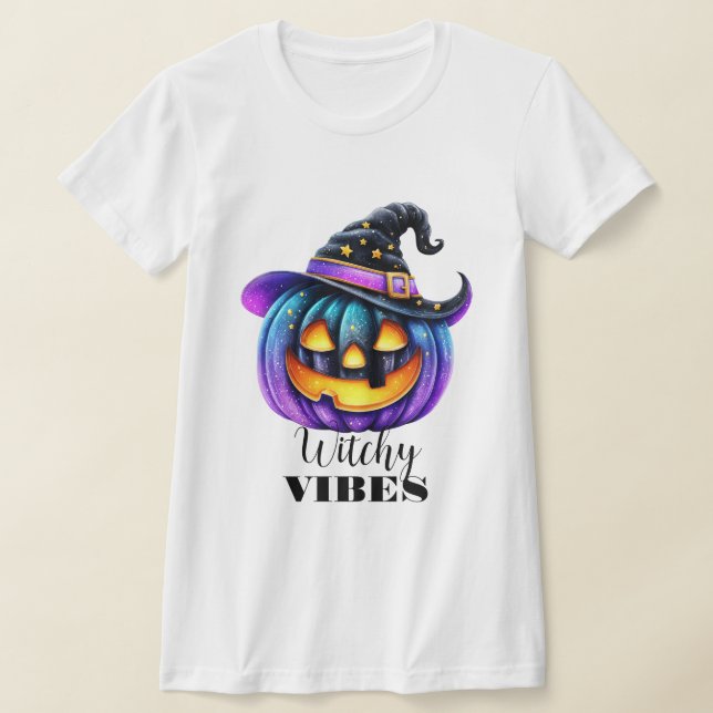 Witchy Vibes Black Witch Jack o'Lantern  T-Shirt (Laydown)