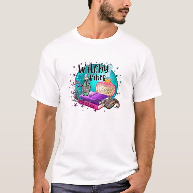Witchy Vibes Funny Halloween Magic Witchy T-Shirt (Front)