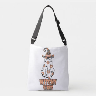 "Witchy Vibes" Halloween Witch Ghost Orange Crossbody Bag