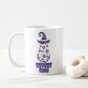 "Witchy Vibes" Halloween Witch Ghost Purple Coffee Mug