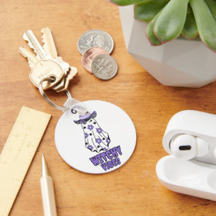 "Witchy Vibes" Halloween Witch Ghost Purple  Key Ring