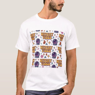 Witchy Vibes Retro Halloween Typography Pattern T-Shirt