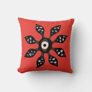 Witchy Weird Eye Creature Floral Horror Red Cushion