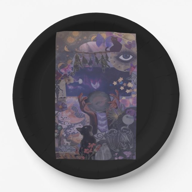 Witchy Whimsigoth Aesthetic With Cats Paper Plate (Front)