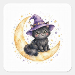 Witchy Whiskers Black Cat Halloween Sticker