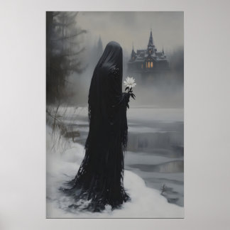 Witchy Widow’s Vigil by the Frozen Lake Gothic Poster