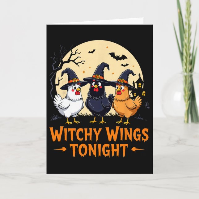 Witchy Wings Tonight Funny Chicken Halloween Moon  Card (Front)