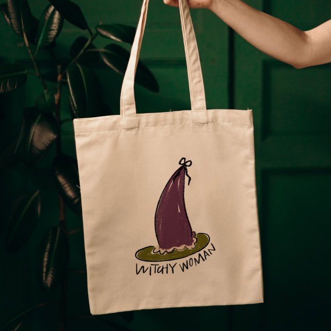 Witchy Woman Illustrated Purple Witch Hat Tote Bag (Witchy Woman Illustrated Purple Witch Hat Tote Bag)