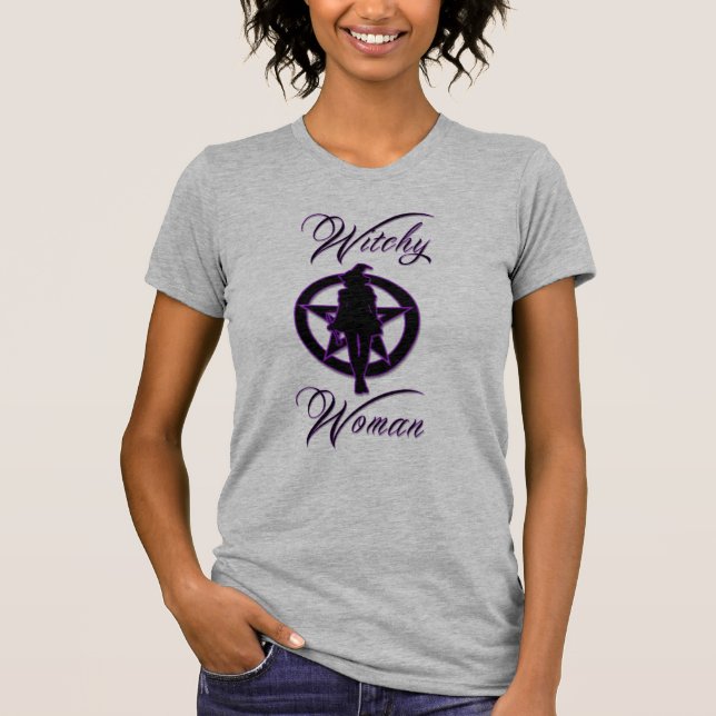 Witchy woman silhouette with pentacle T-Shirt (Front)