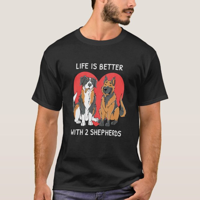 With 2 Shepherds Aussie German Shepherd Dog T-Shirt (Front)