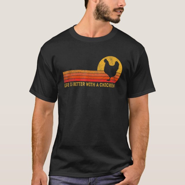 With A Chicken  Chicken Retro T-Shirt (Front)