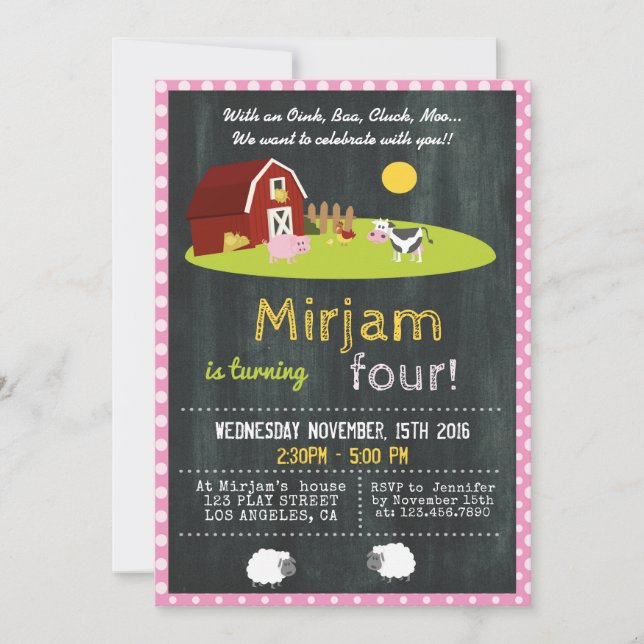WITH AN OINK, BAA, CLUCK, MOO FARM BIRTHDAY PARTY INVITATION (Front)