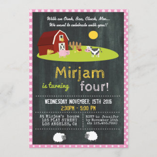WITH AN OINK, BAA, CLUCK, MOO FARM BIRTHDAY PARTY INVITATION