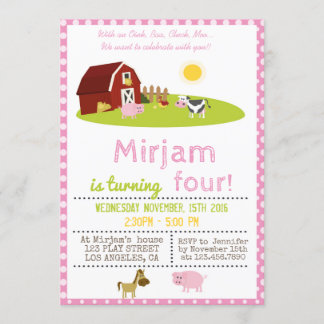 WITH AN OINK, BAA, CLUCK, MOO FARM BIRTHDAY PARTY INVITATION