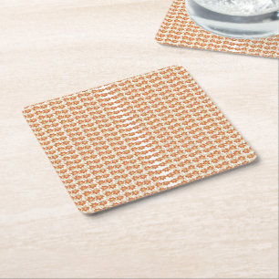 with an Orange White Pattern on White Background Square Paper Coaster