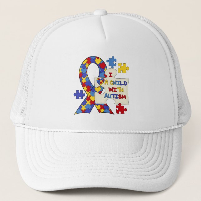 With Autism Awareness Ribbon Trucker Hat (Front)