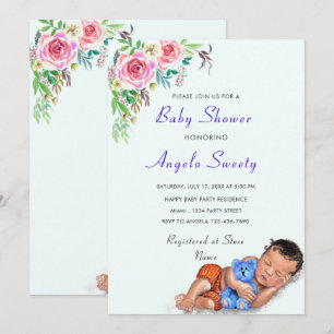 With Bear Toy Cute Baby Shower Invitation Example