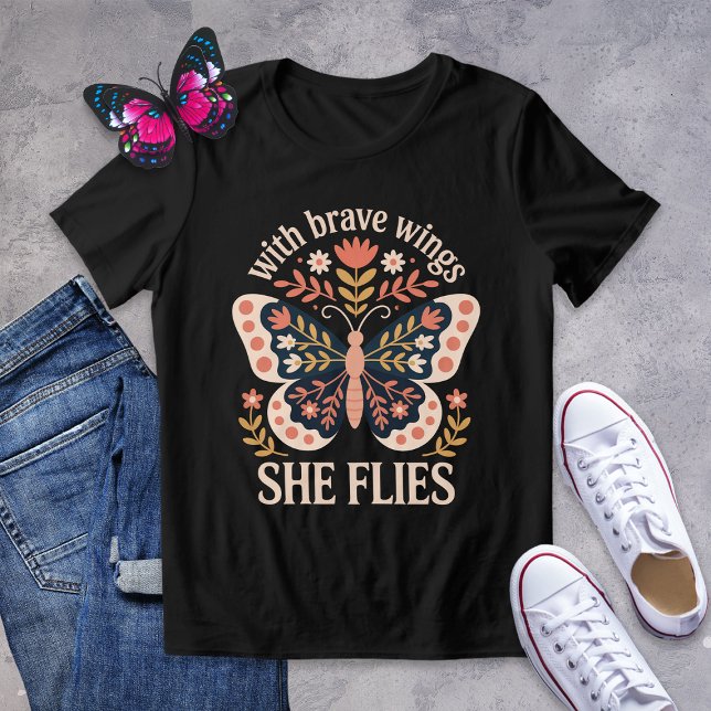 With Brave Wings She Flies Folk Art Butterfly Tri-Blend Shirt (Creator Uploaded)