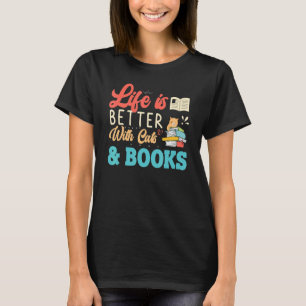 With Cats And Books Cat Book For Women T-Shirt