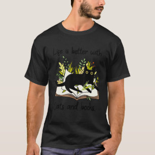 With Cats And Books Vintage Cat For Women T-Shirt