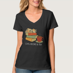 With Cats Books And Tea Reading T-Shirt