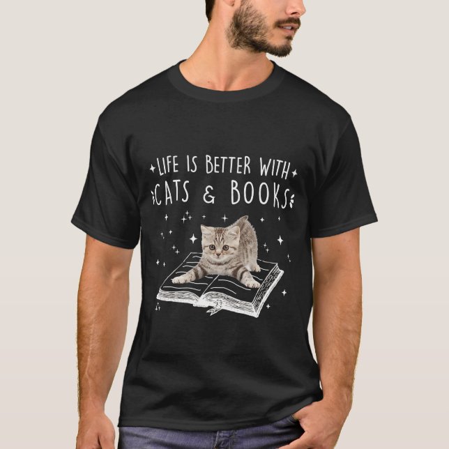 With Cats & Books Library T-Shirt (Front)