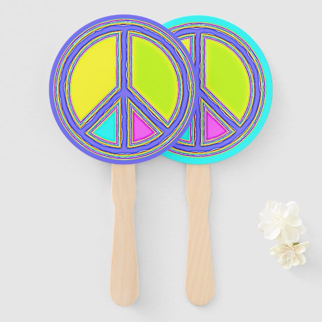 With Colours Filled PEACE Sign 1 Hand Fan (Front and Back)