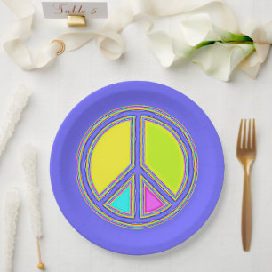 With Colours Filled PEACE Sign 1 Paper Plate
