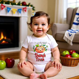 🍎 With custom text and cute apple Baby Bodysuit