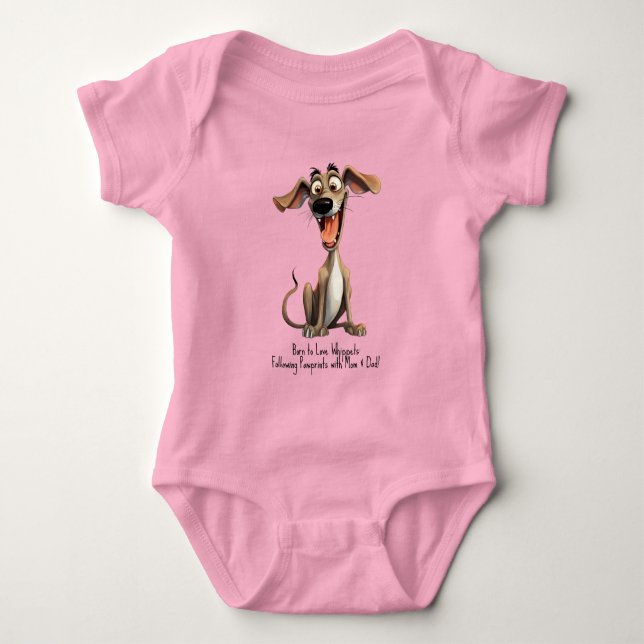With custom text, 🐶crazy 🤪 whippet baby bodysuit (Front)