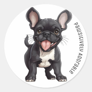 🐶With custom text, Frenchie puppy Classic Round Sticker
