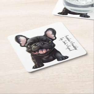 With custom text, 🐶Frenchie puppy Square Paper Coaster