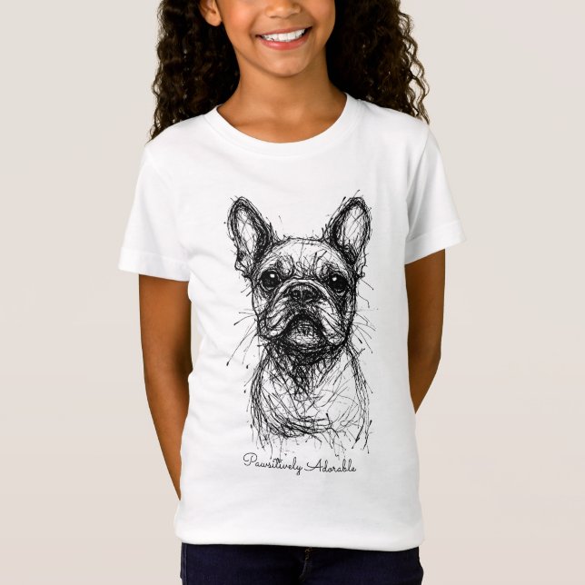 🐶With custom text, Frenchie Scribble Charm  T-Shirt (Front)