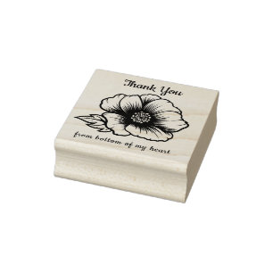 With custom text poppy flower rubber stamp