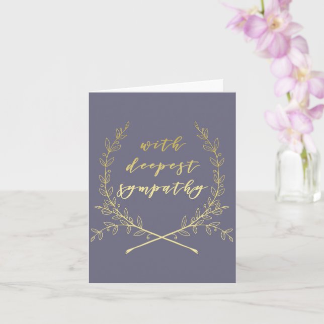 With deepest sympathy, Gold brush script Note Card (Orchid)