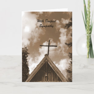 With Deepest Sympathy , Old Country Church Sepia Card