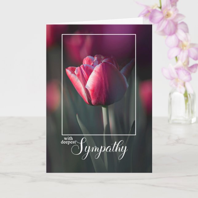 With Deepest Sympathy Rich Pink Tulip Card (Orchid)