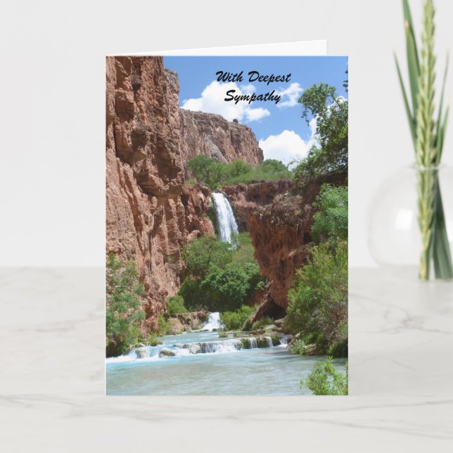 With Deepest Sympathy Waterfall Red Cliff Greeting Card (Front)
