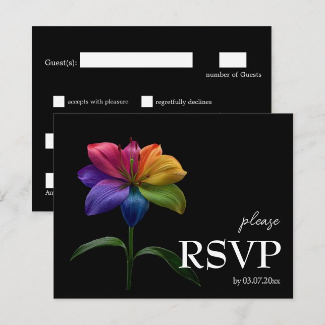 🌈 With Dietary choice RSVP Technicolor Love  Card (Front/Back)