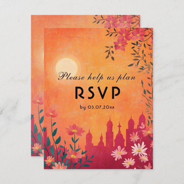 With dietary choice  Sunset Serenade Wedding RSVP Card (Front/Back)