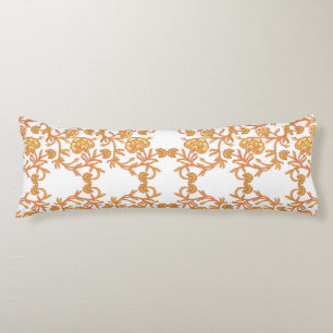 with Elegant Orange and White Floral Wallpaper Body Cushion