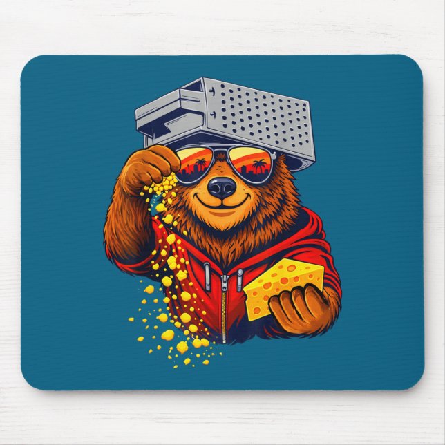 With Funny Bear Cheese Grater Hat Bear Mouse Pad (Front)