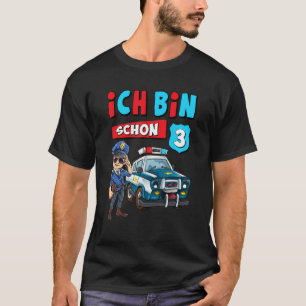 With German Text Ich Bin 3 Jahre Boys Police Car T-Shirt